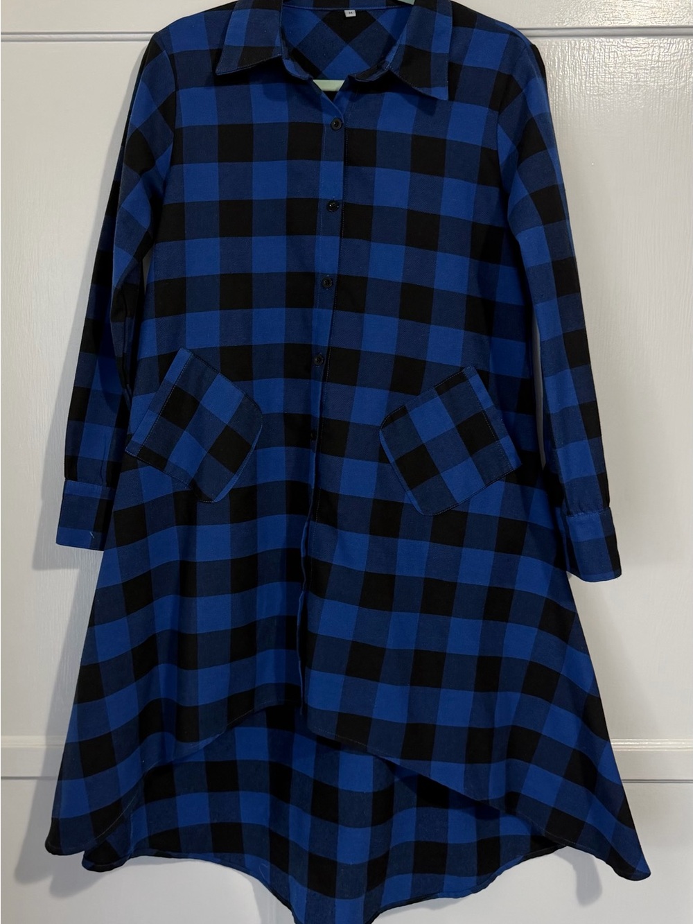 Blue & Black Buffalo Check High-Low Shirt Dress - Size M